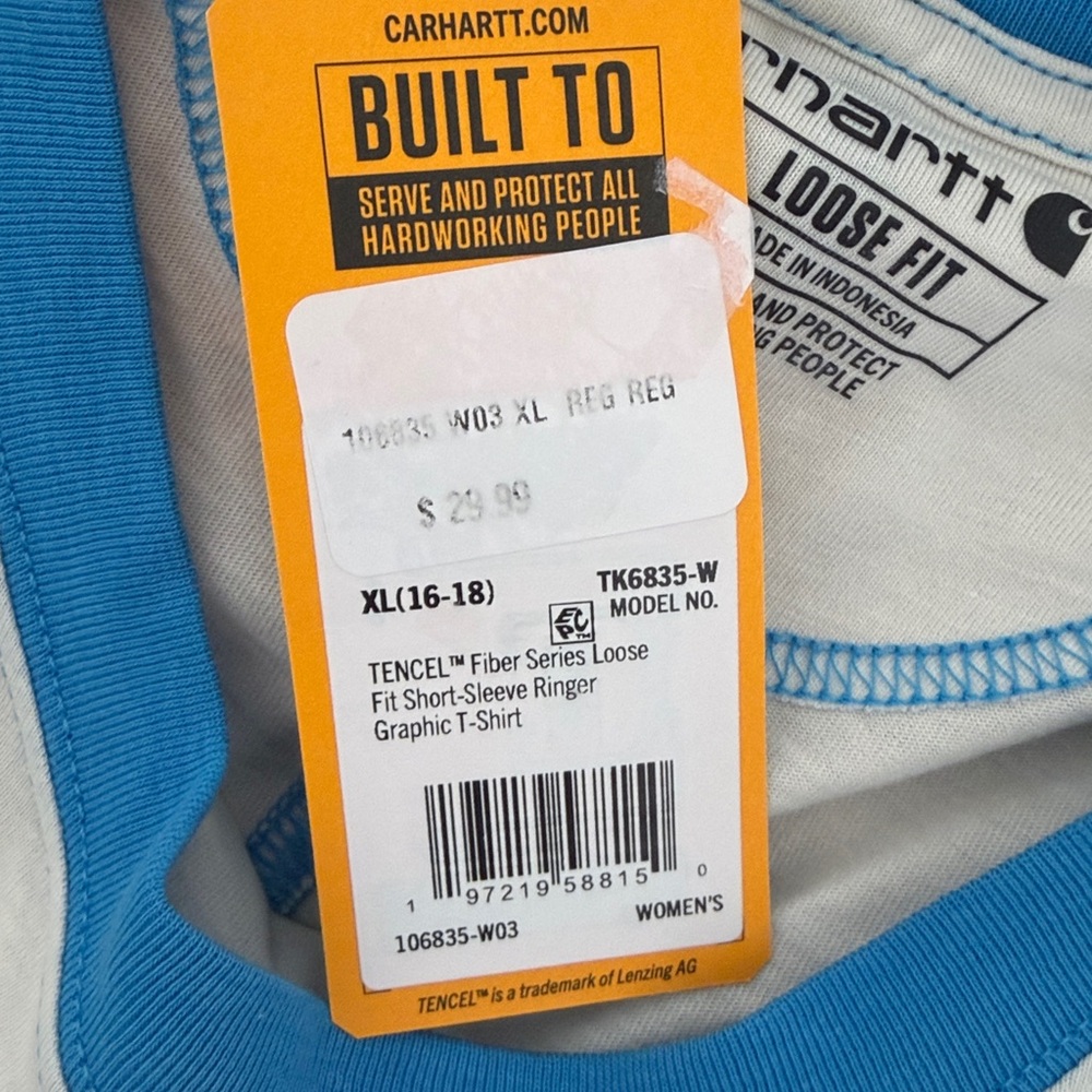 New!! Carhartt women's Cream and Blue Logo T-Shirt - Picture 11 of 12